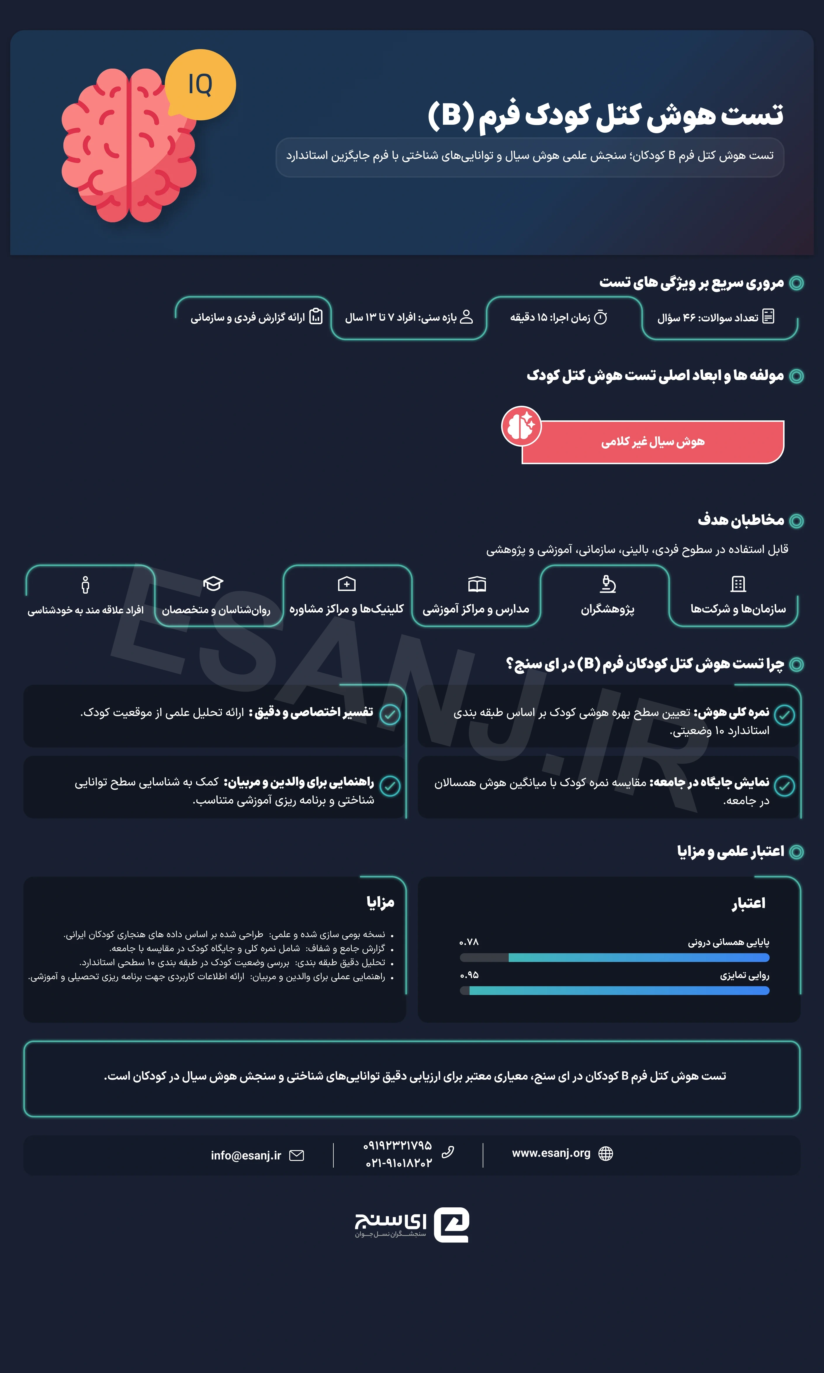 تست هوش کتل (IQ) کودکان فرم (B)